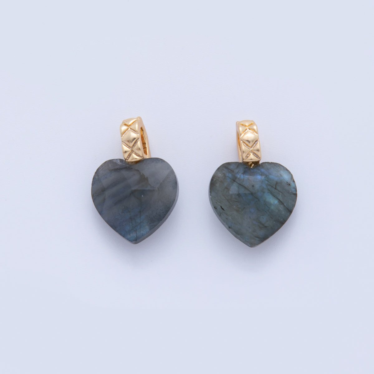 18K Gold Filled Labradorite Gemstone Heart Quilted Bail Pendant | AF352 - DLUXCA
