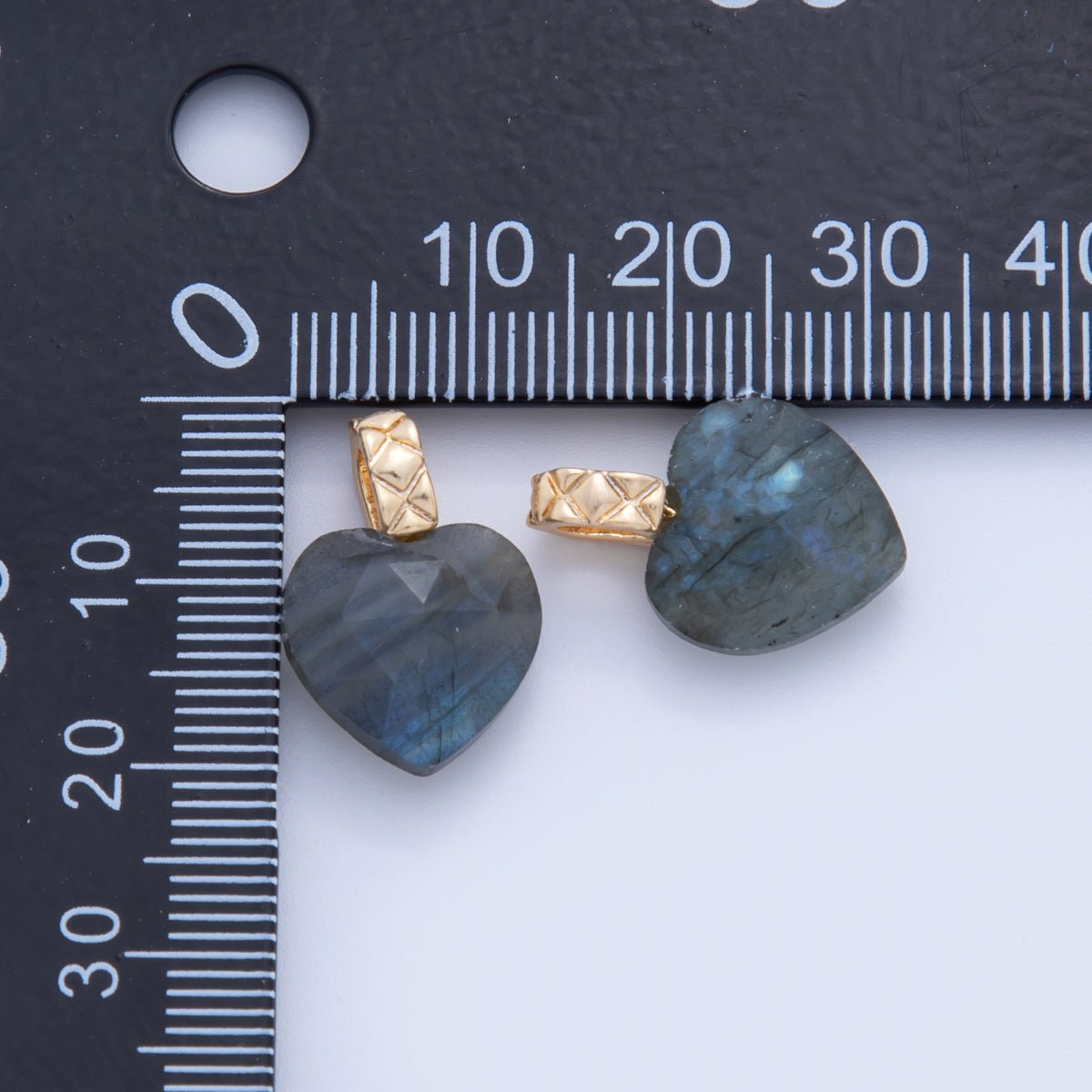18K Gold Filled Labradorite Gemstone Heart Quilted Bail Pendant | AF352 - DLUXCA
