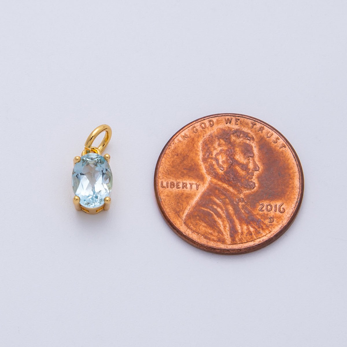 18K Gold Filled Light Blue CZ Oval Birthstone Charm | Charms - 00330 - DLUXCA