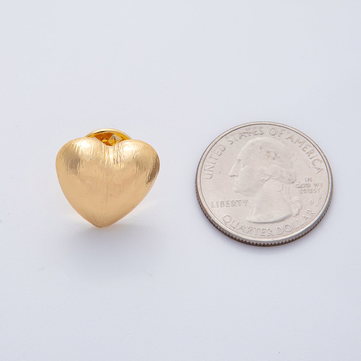 18K Gold Filled Line Textured Chubby Heart Pin Brooch Mini Finding | Z1478 - DLUXCA