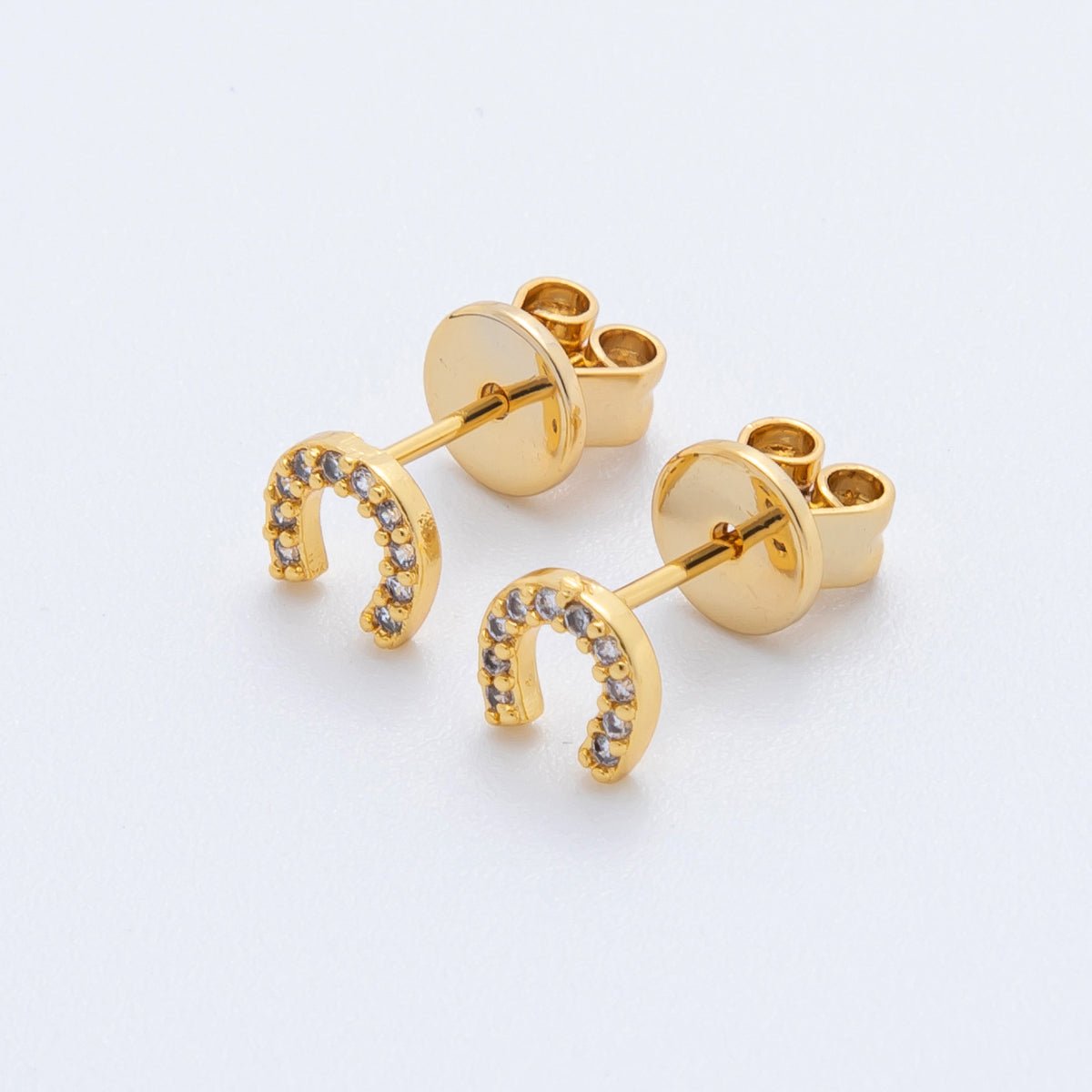 18K Gold Filled Lucky Horse Shoe Micro Paved Mini Studs Earrings | AJ178 - DLUXCA