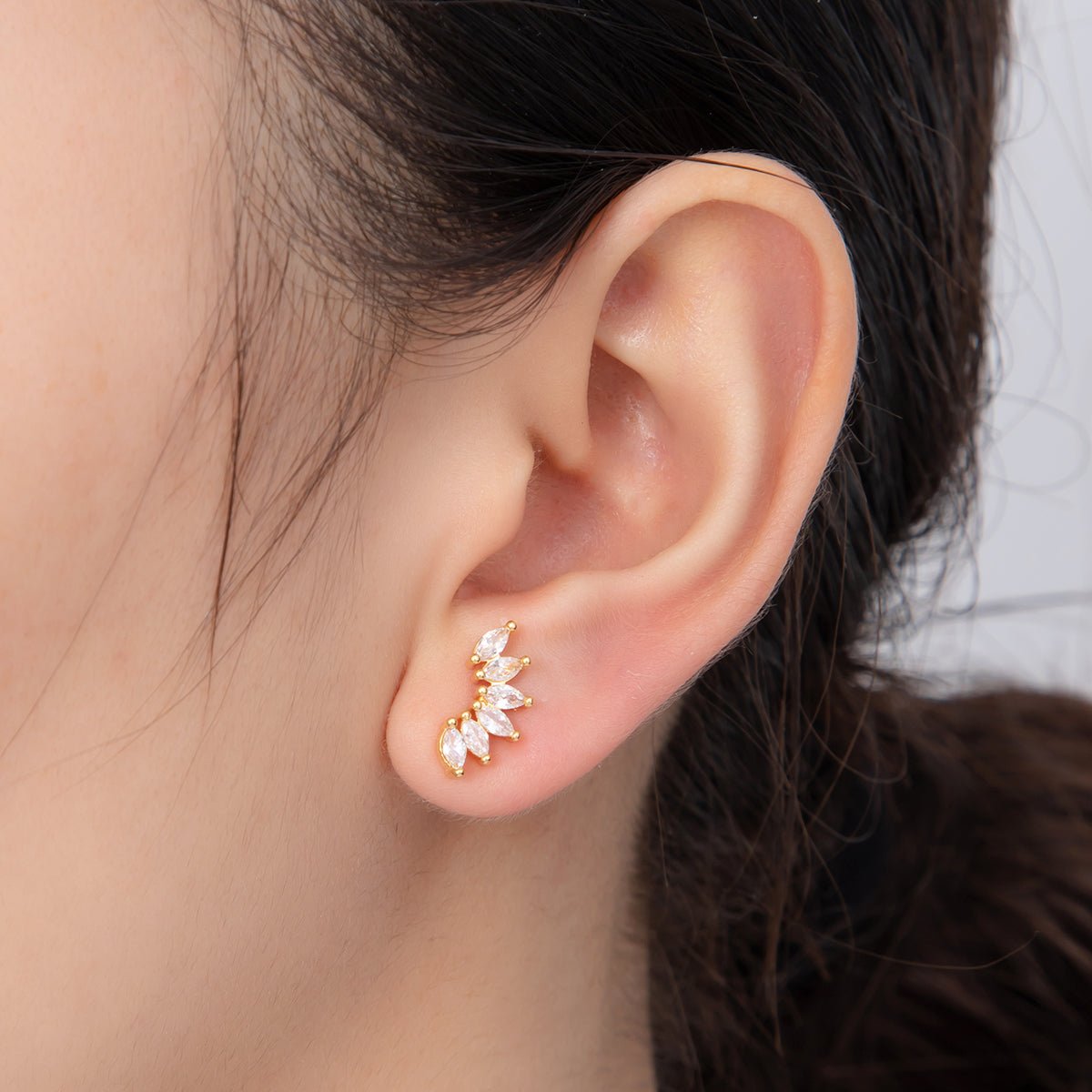 18K Gold Filled Marquise Clear CZ Half Petal Bloom Stud Earrings | AJ144 - DLUXCA
