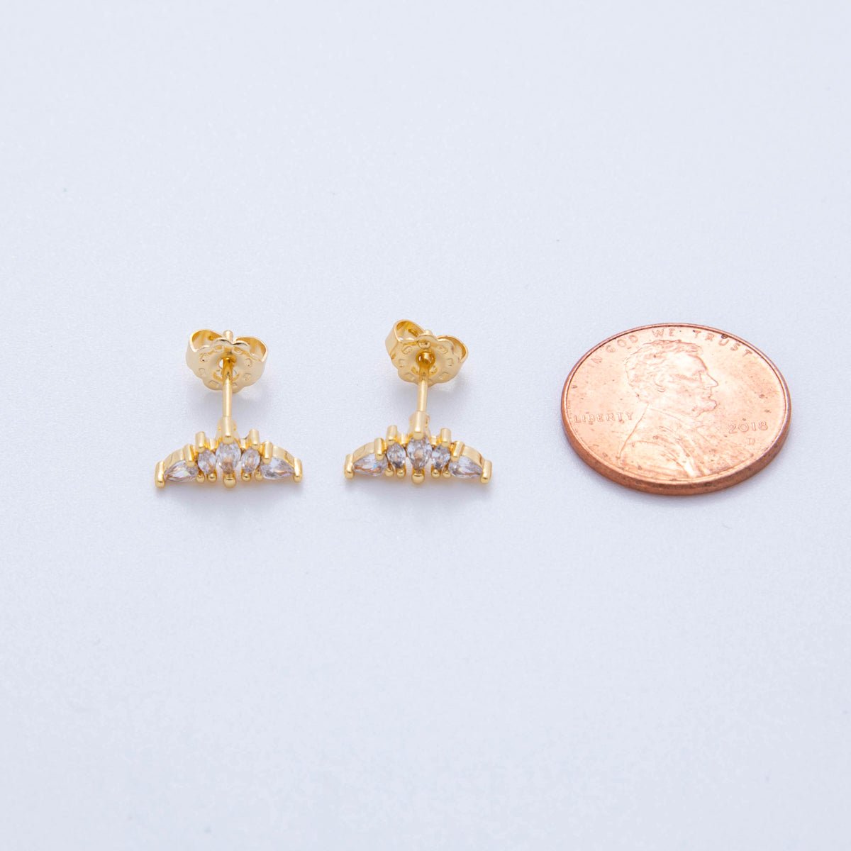 18K Gold Filled Marquise CZ Half - Fan Half Moon Curved Stud Earrings | AI401 - DLUXCA