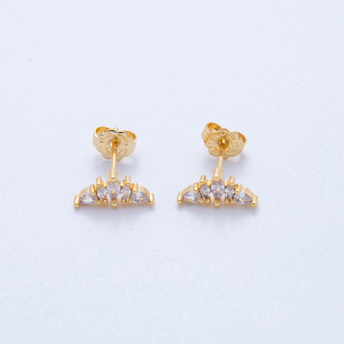 18K Gold Filled Marquise CZ Half - Fan Half Moon Curved Stud Earrings | AI401 - DLUXCA