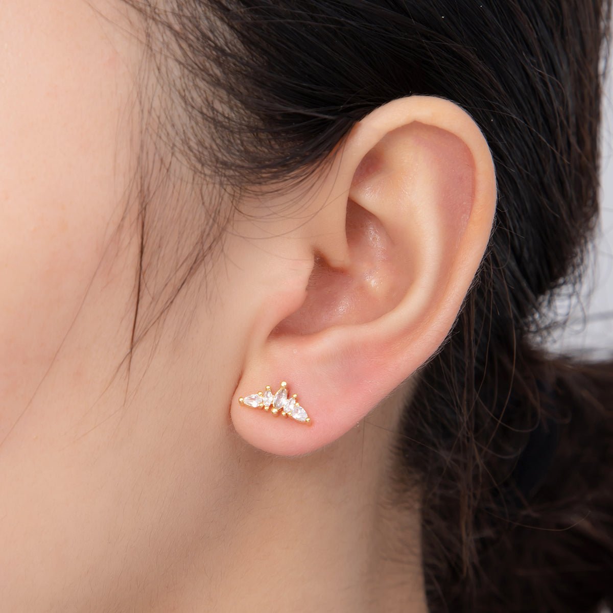 18K Gold Filled Marquise CZ Half - Fan Half Moon Curved Stud Earrings | AI401 - DLUXCA