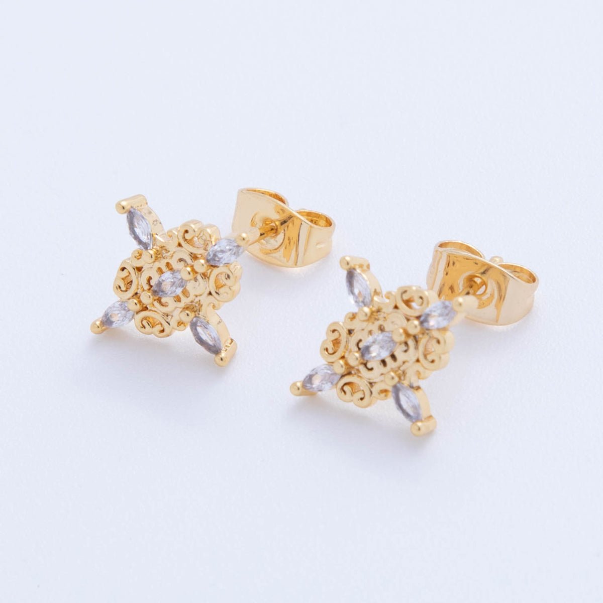 18K Gold Filled Marquise CZ Starburst Bloom Flower Stud Earrings | AI383 - DLUXCA