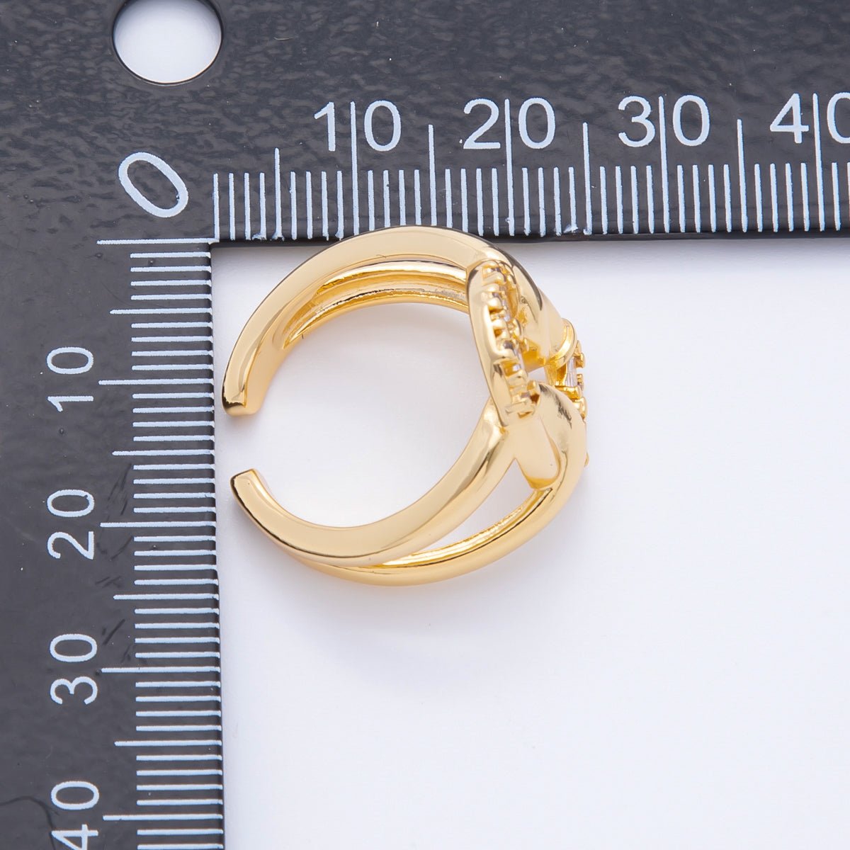 18K Gold Filled Micro Paved & Baguette CZ Eclipse Loop Knot Open Ring | O109 - DLUXCA