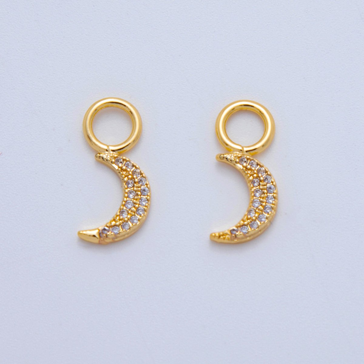 18K Gold Filled Micro Paved Celestial Crescent Moon Add - On Drop Earring Charm | AF774 - DLUXCA