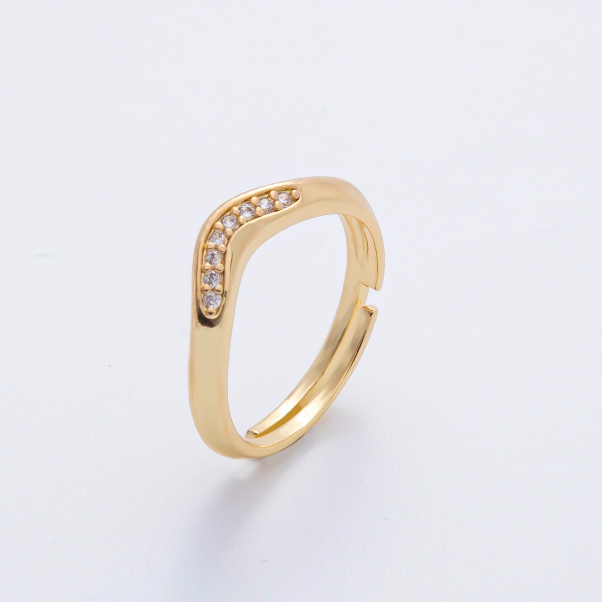 18K Gold Filled Micro Paved CZ Bended Curvy Line Adjustable Ring | O - A2247 - DLUXCA
