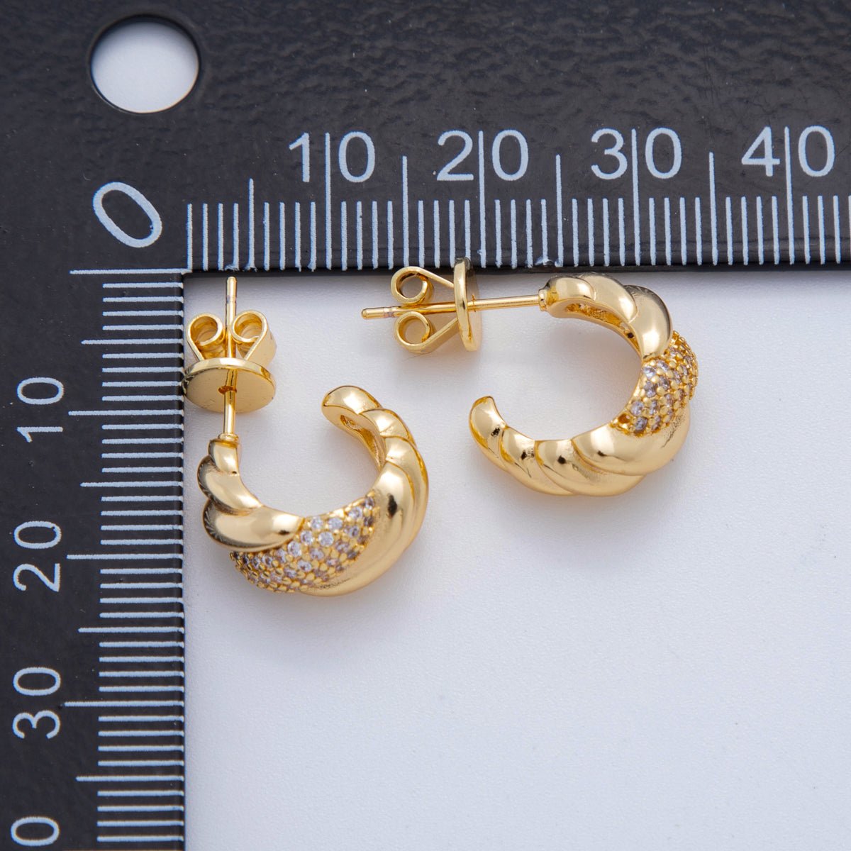 18K Gold Filled Micro Paved CZ Braided Twist Croissant C - Shaped Stud Earrings in Gold and Silver | AI411 - DLUXCA