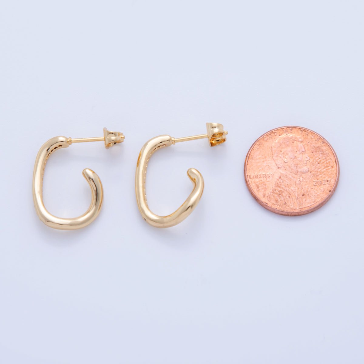 18K Gold Filled Micro Paved CZ C-Shaped Hoop Earrings | AI380 - DLUXCA