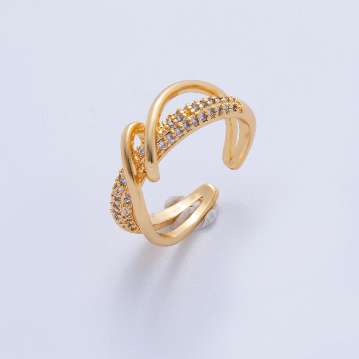 18K Gold Filled Micro Paved CZ Coil Double Band Ring | O1727 - DLUXCA