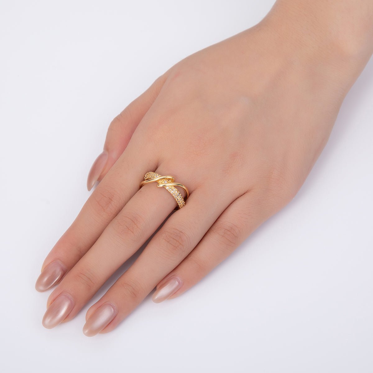 18K Gold Filled Micro Paved CZ Coil Double Band Ring | O1727 - DLUXCA