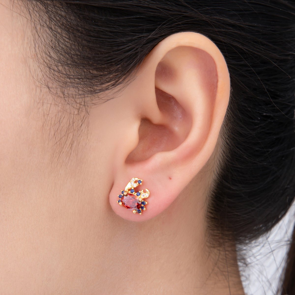 18K Gold Filled Micro Paved CZ Crab Earring Under The Sea Animal Cancer Studs Earrings | AJ - 184 - DLUXCA
