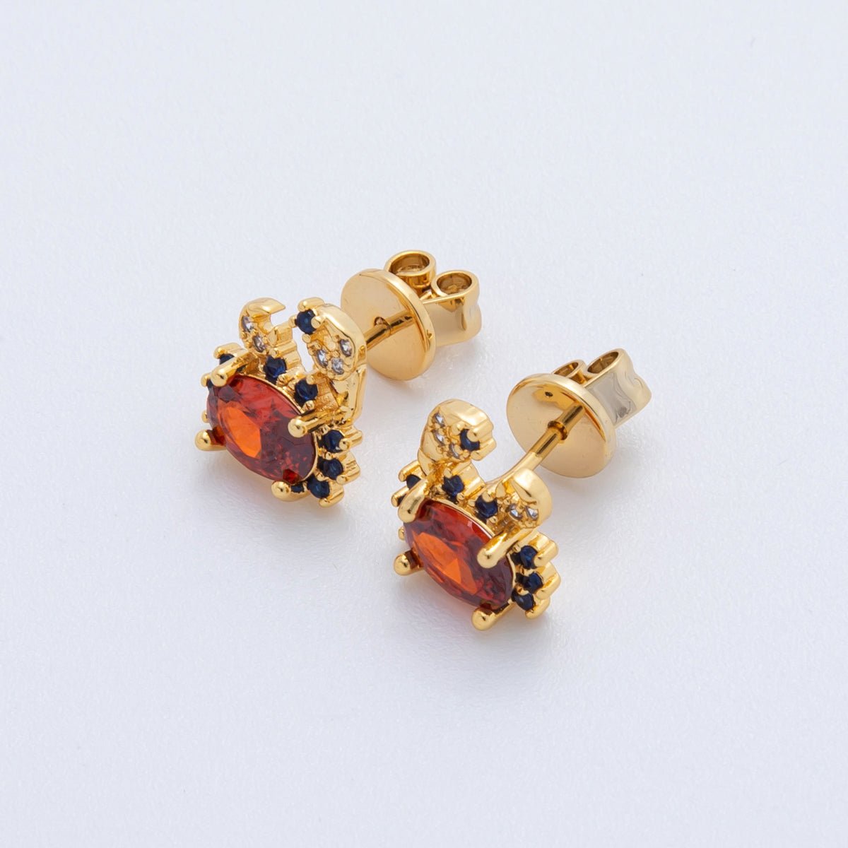18K Gold Filled Micro Paved CZ Crab Earring Under The Sea Animal Cancer Studs Earrings | AJ - 184 - DLUXCA