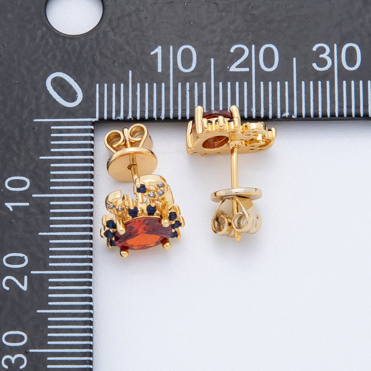 18K Gold Filled Micro Paved CZ Crab Earring Under The Sea Animal Cancer Studs Earrings | AJ - 184 - DLUXCA