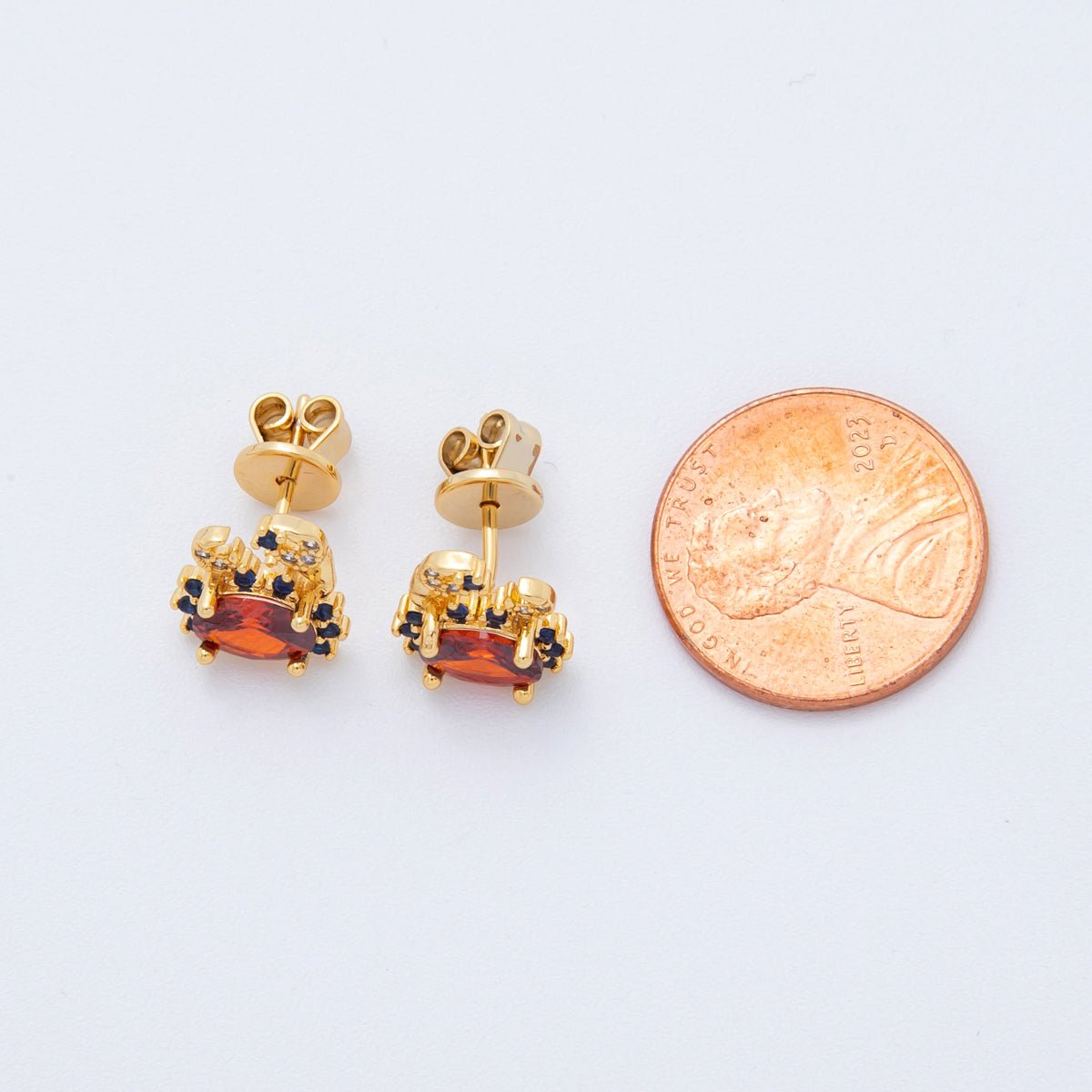18K Gold Filled Micro Paved CZ Crab Earring Under The Sea Animal Cancer Studs Earrings | AJ - 184 - DLUXCA