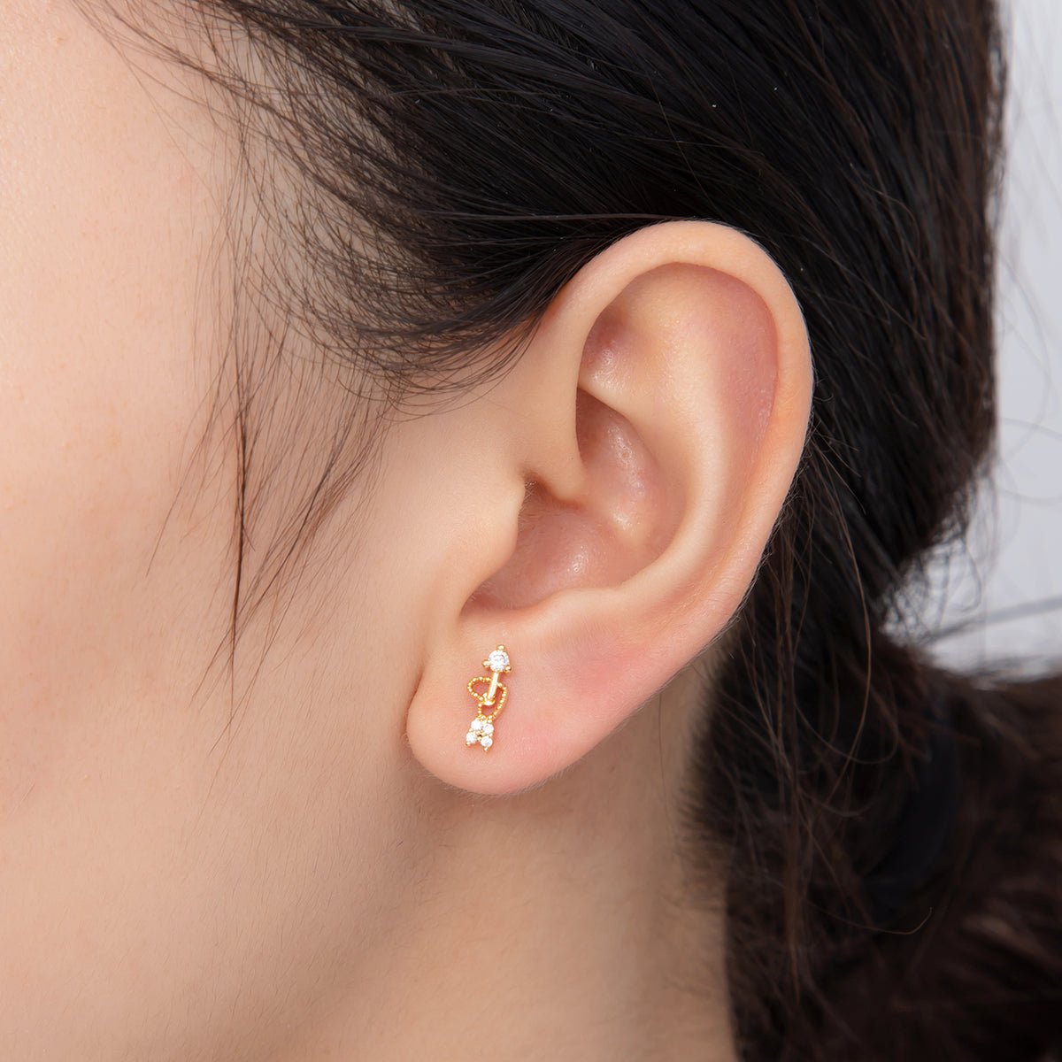18K Gold Filled Micro Paved CZ Cupid's Love Arrow Stud Earrings | AI393 - DLUXCA