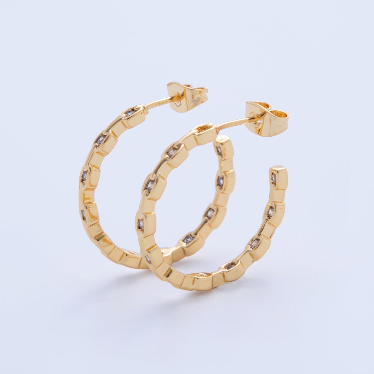 18K Gold Filled Micro Paved CZ Curb Chain Stud Earrings | AI403 - DLUXCA