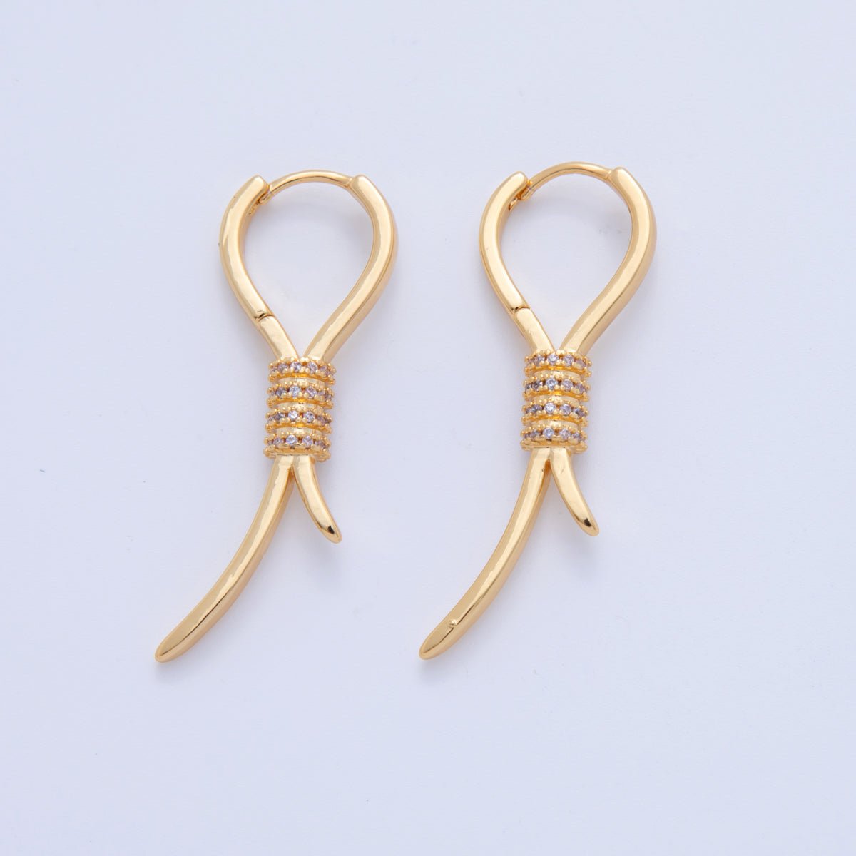 18K Gold Filled Micro Paved CZ Curved Linear Drop Huggie Earrings | AI360 - DLUXCA