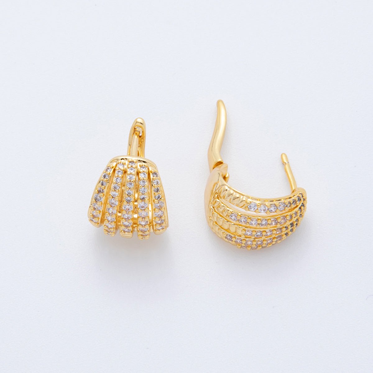18K Gold Filled Micro Paved CZ Dome Dainty French Lock Hoops Earrings | AJ - 185 - DLUXCA