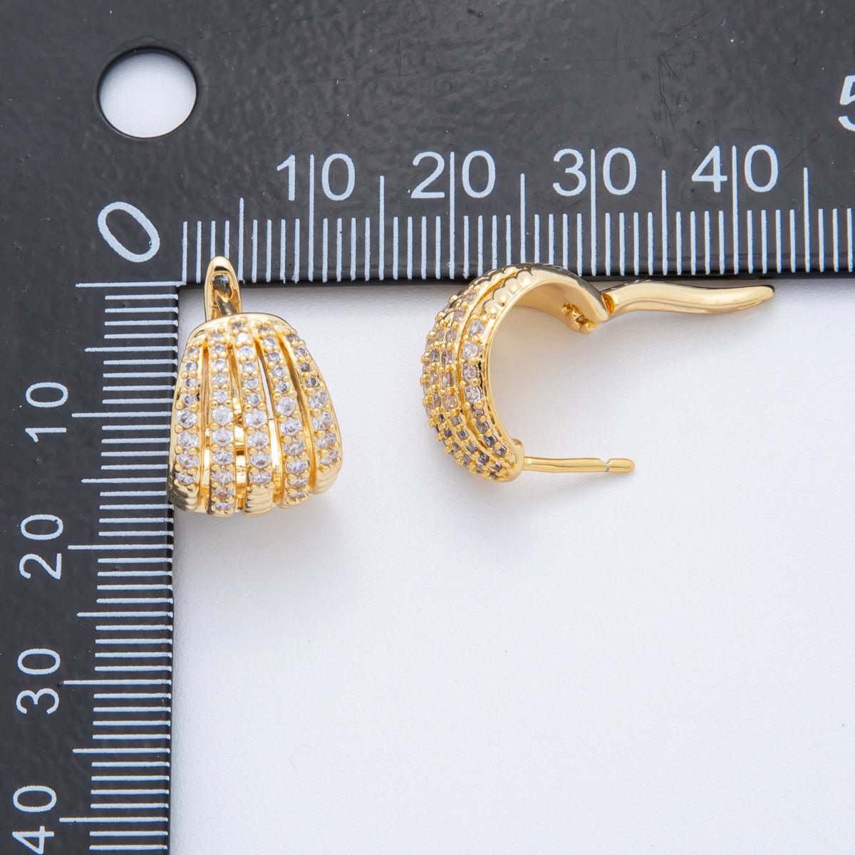 18K Gold Filled Micro Paved CZ Dome Dainty French Lock Hoops Earrings | AJ - 185 - DLUXCA