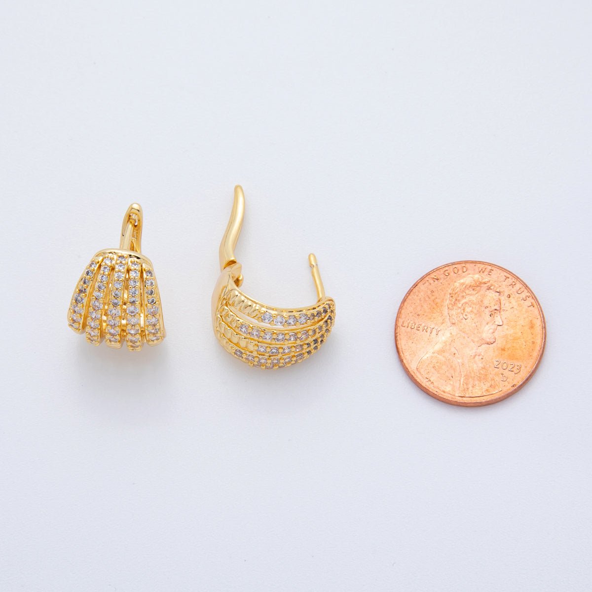 18K Gold Filled Micro Paved CZ Dome Dainty French Lock Hoops Earrings | AJ - 185 - DLUXCA