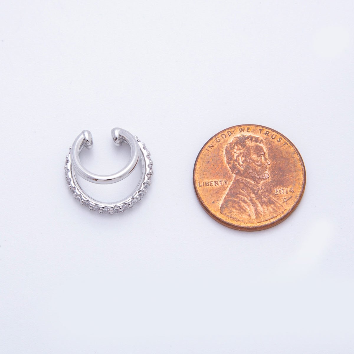 18K Gold Filled Micro Paved CZ Double Band Ear Cuff Earrings in Gold & Silver | AI - 262 - DLUXCA