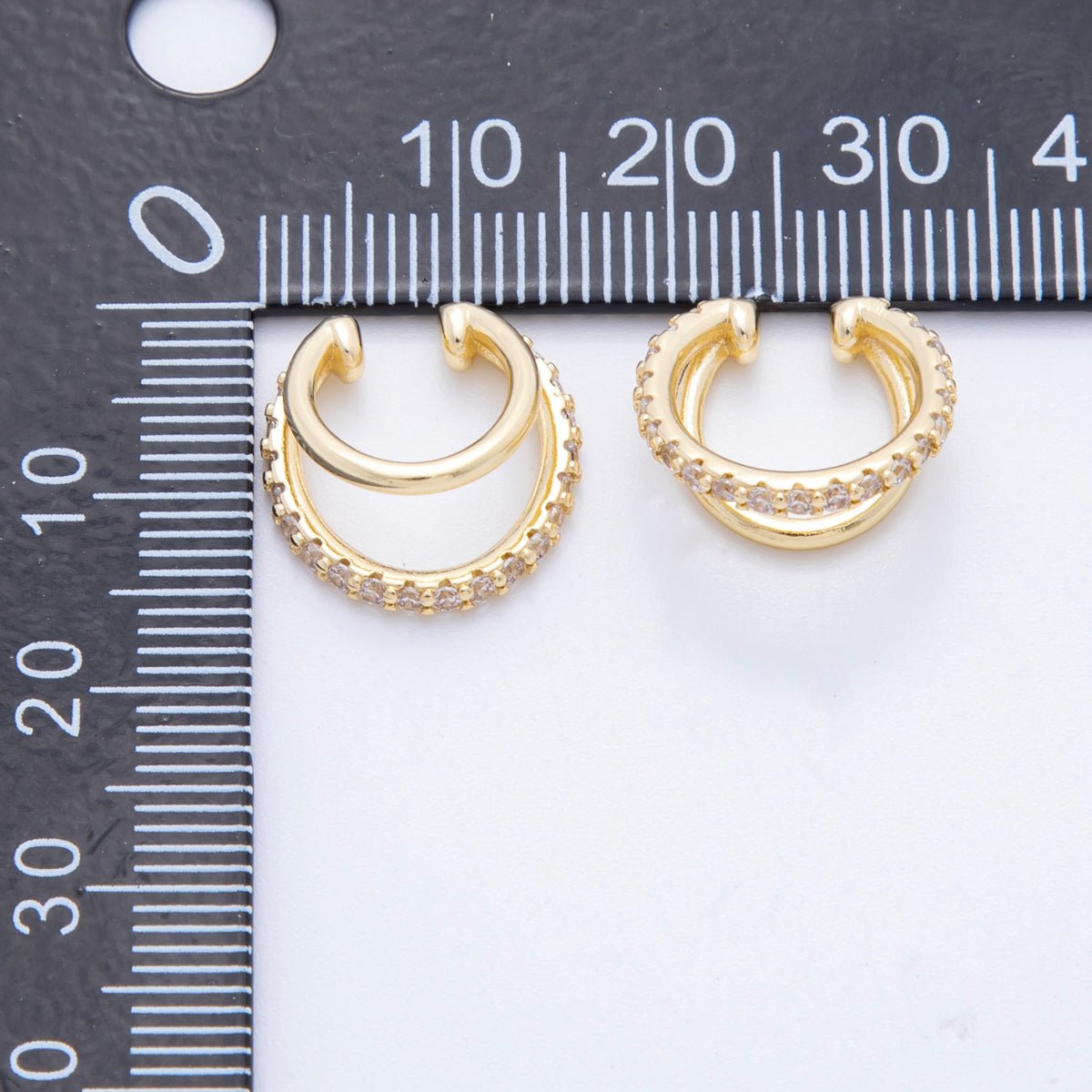 18K Gold Filled Micro Paved CZ Double Band Ear Cuff Earrings in Gold & Silver | AI - 262 - DLUXCA