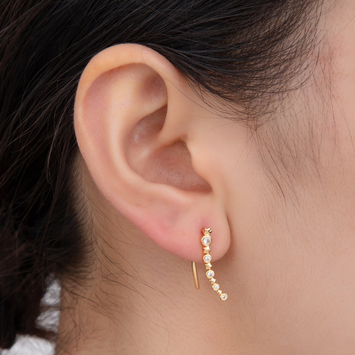 18K Gold Filled Micro Paved CZ Fallen Star Ear Climber Earrings | AI384 - DLUXCA