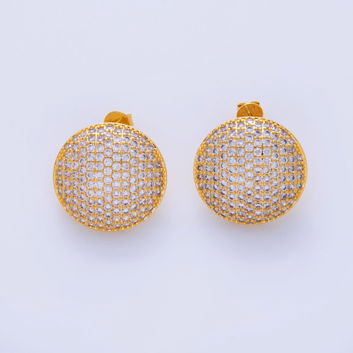 18K Gold Filled Micro Paved CZ Full Dome Stud Earrings | AI292 - AI297 - DLUXCA