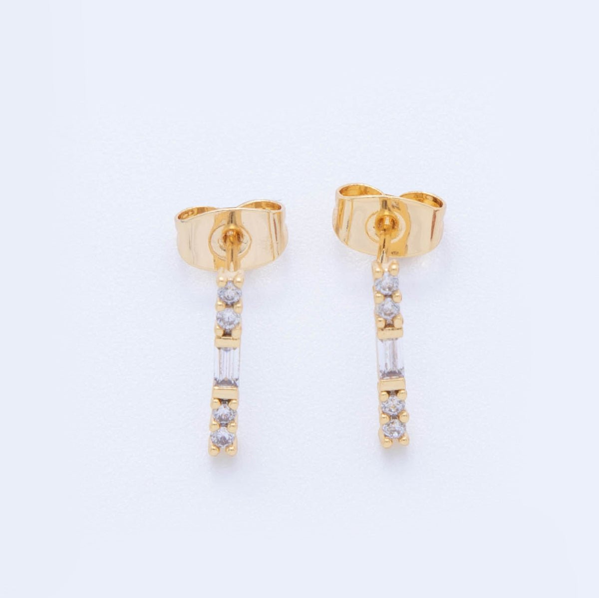 18K Gold Filled Micro Paved CZ Lined Center Accented Light Drop Stud Earrings | AI398 - DLUXCA