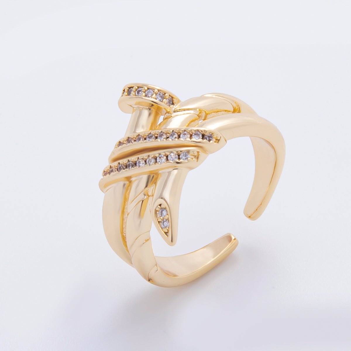 18K Gold Filled Micro Paved CZ Nail Multiple Band Ring | O442 - DLUXCA