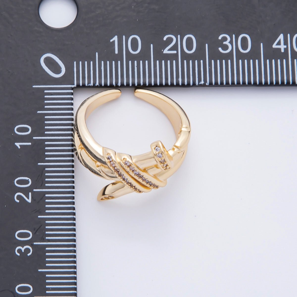 18K Gold Filled Micro Paved CZ Nail Multiple Band Ring | O442 - DLUXCA