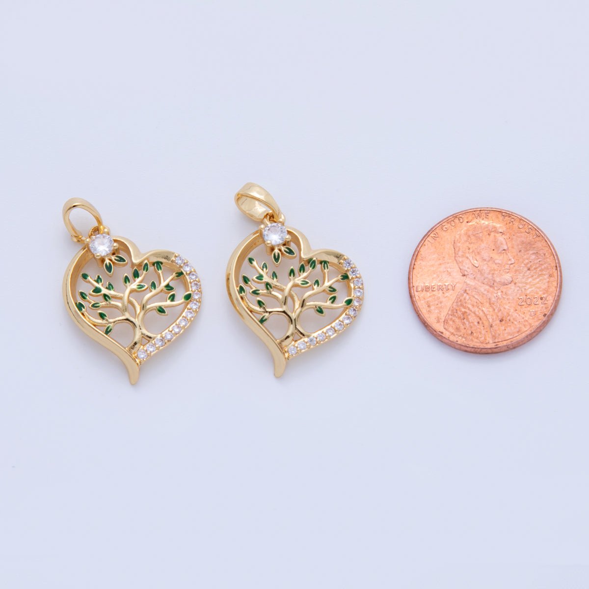 18K Gold Filled Micro Paved CZ Open Tree Heart Pendant | AH736 - DLUXCA
