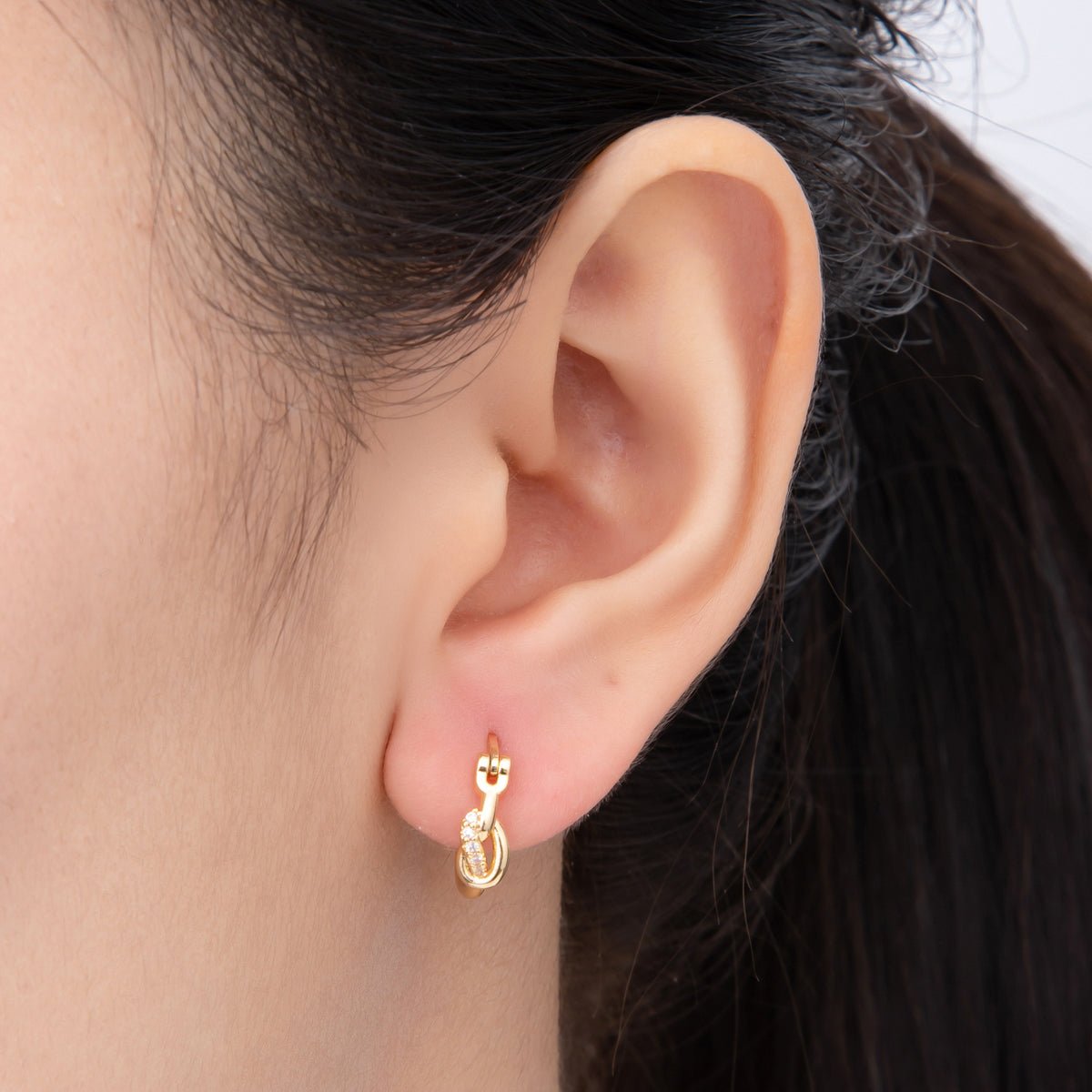 18K Gold Filled Micro Paved CZ Simple Geometric French Lock Huggie Earrings | AJ205 - DLUXCA