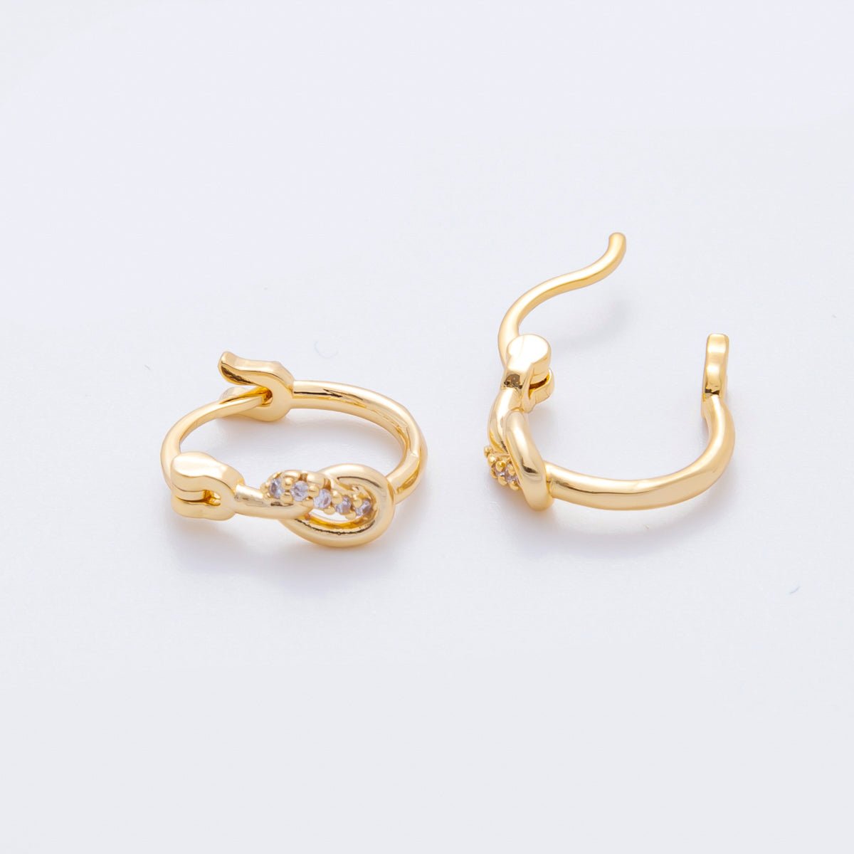 18K Gold Filled Micro Paved CZ Simple Geometric French Lock Huggie Earrings | AJ205 - DLUXCA