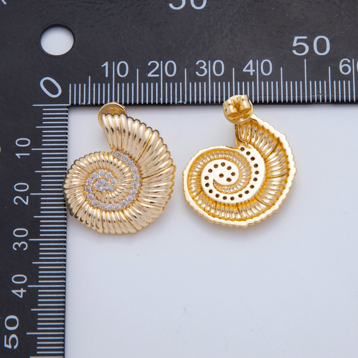 18K Gold Filled Micro Paved CZ Spiral Shell Stud Earrings | AJ147 - DLUXCA