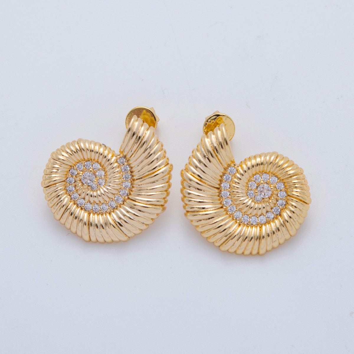 18K Gold Filled Micro Paved CZ Spiral Shell Stud Earrings | AJ147 - DLUXCA