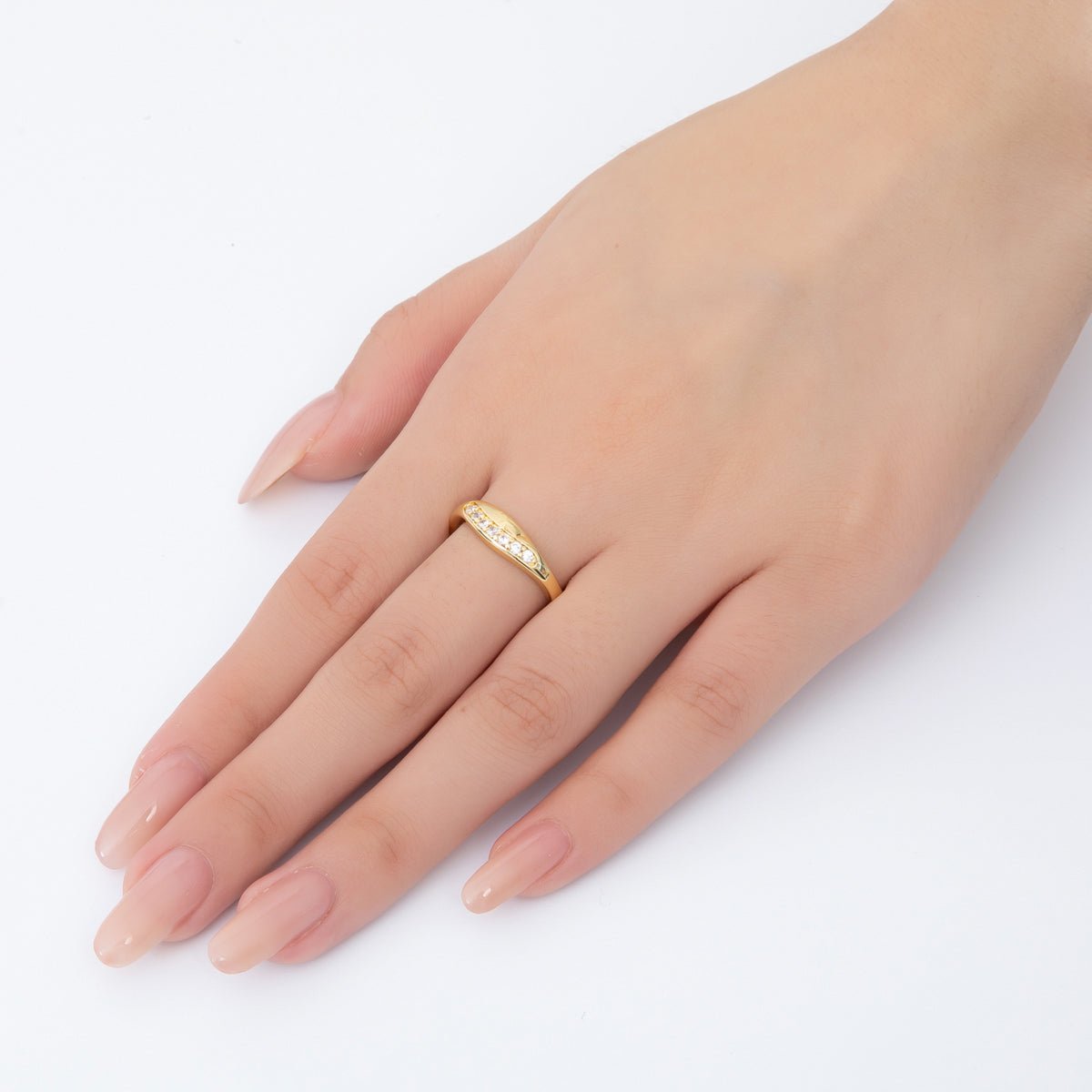 18K Gold Filled Micro Paved CZ Strip Trail Adjustable Ring | O - A2255 - DLUXCA