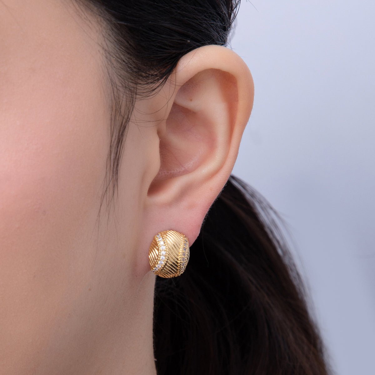 18K Gold Filled Micro Paved CZ Textured Baseball Sports Stud Earrings | AD1631 - DLUXCA
