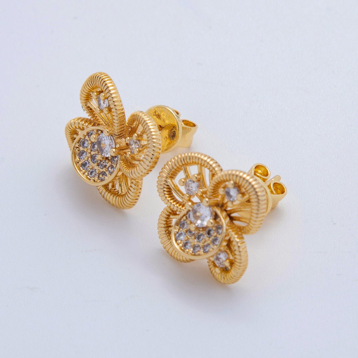 18K Gold Filled Micro Paved CZ Twisted Flower Bloom Stud Earrings | AI409 - DLUXCA