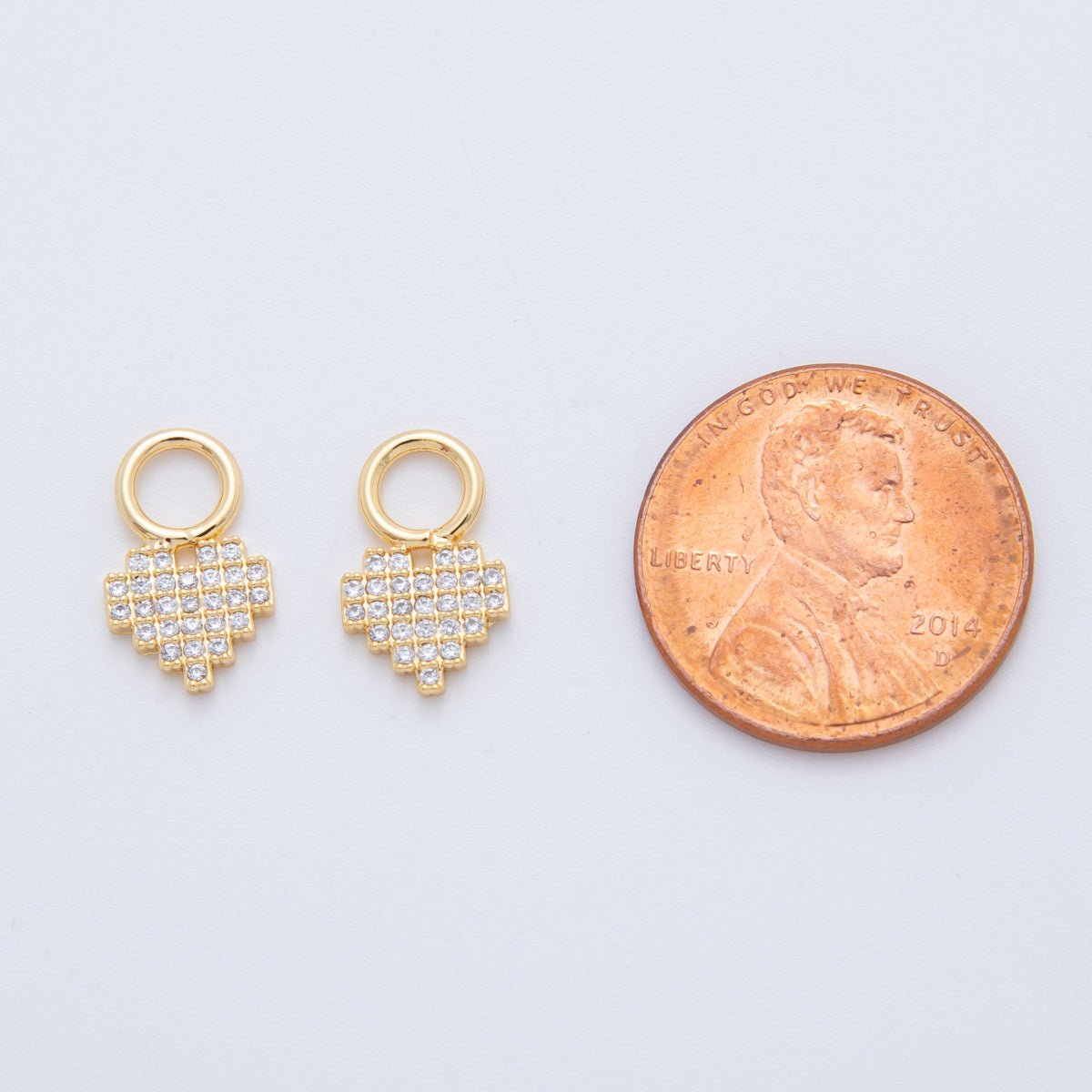 18K Gold Filled Micro Paved Pixelated Heart Add - On Drop Earring Charm | AF737 - DLUXCA