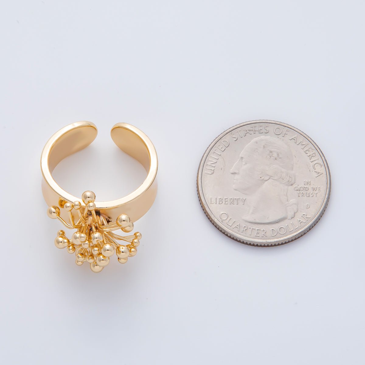 18K Gold Filled Minimalist Beaded Flower Wide Band Ring | O605 - DLUXCA