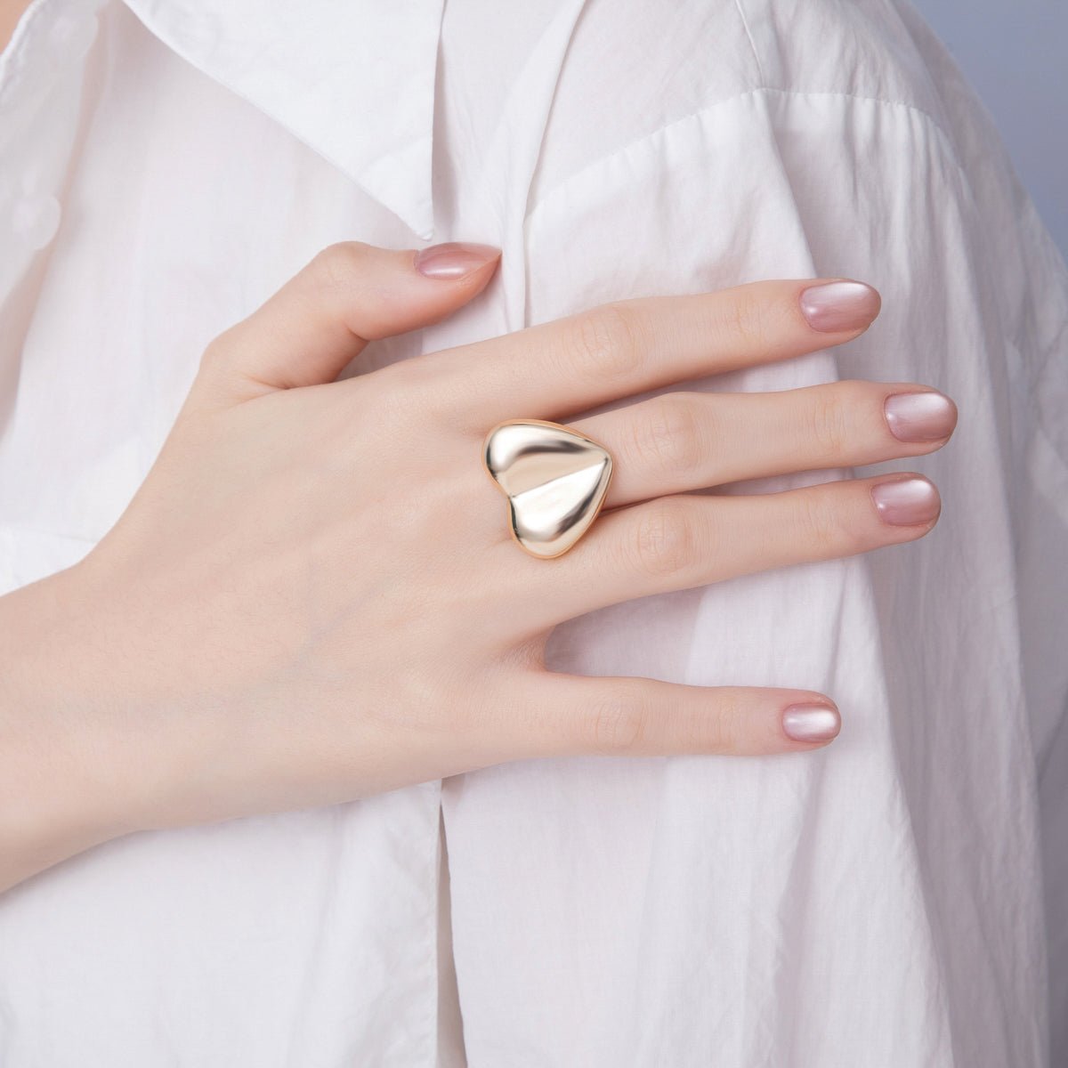 18K Gold Filled Minimalist Heart Solitaire Statement Ring | O626 - DLUXCA