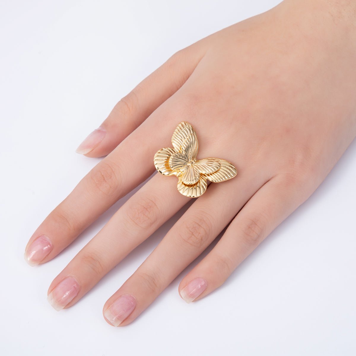18K Gold Filled Minimalist Line - Textured Ribbed Butterfly Ring | Rings - 00045 - DLUXCA