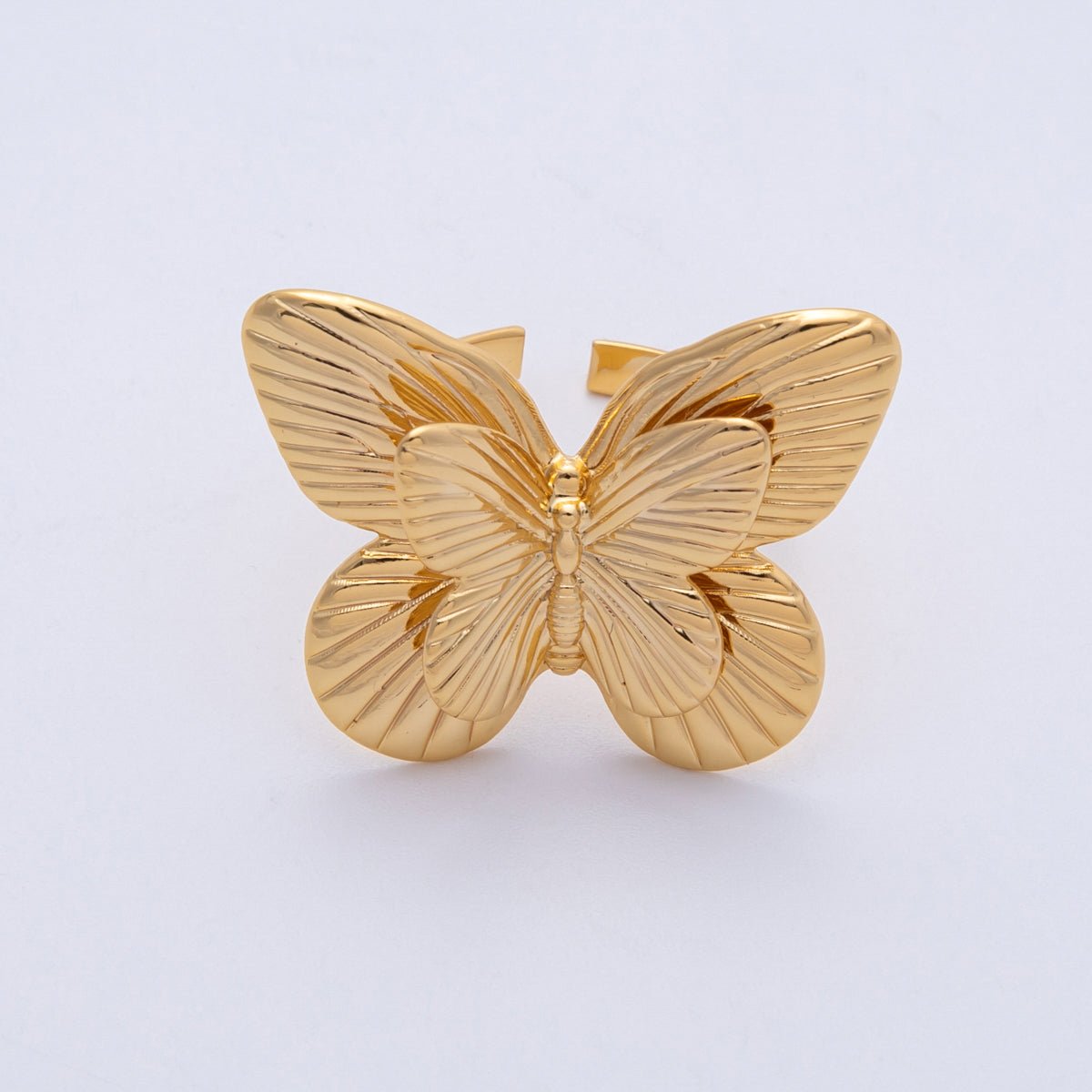 18K Gold Filled Minimalist Line - Textured Ribbed Butterfly Ring | Rings - 00045 - DLUXCA