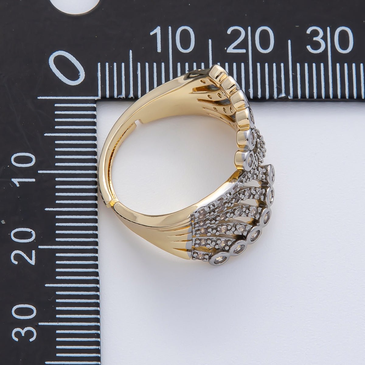 18K Gold Filled Mixed Metal Micro Paved CZ Bezel Wrap Ring | O752 - DLUXCA