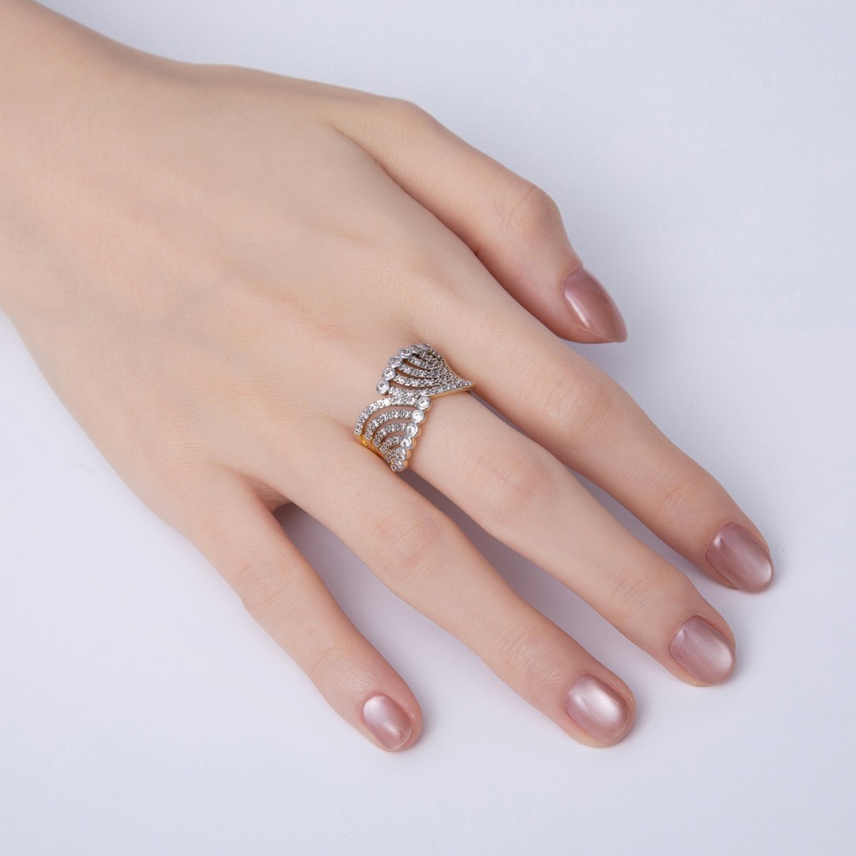 18K Gold Filled Mixed Metal Micro Paved CZ Bezel Wrap Ring | O752 - DLUXCA