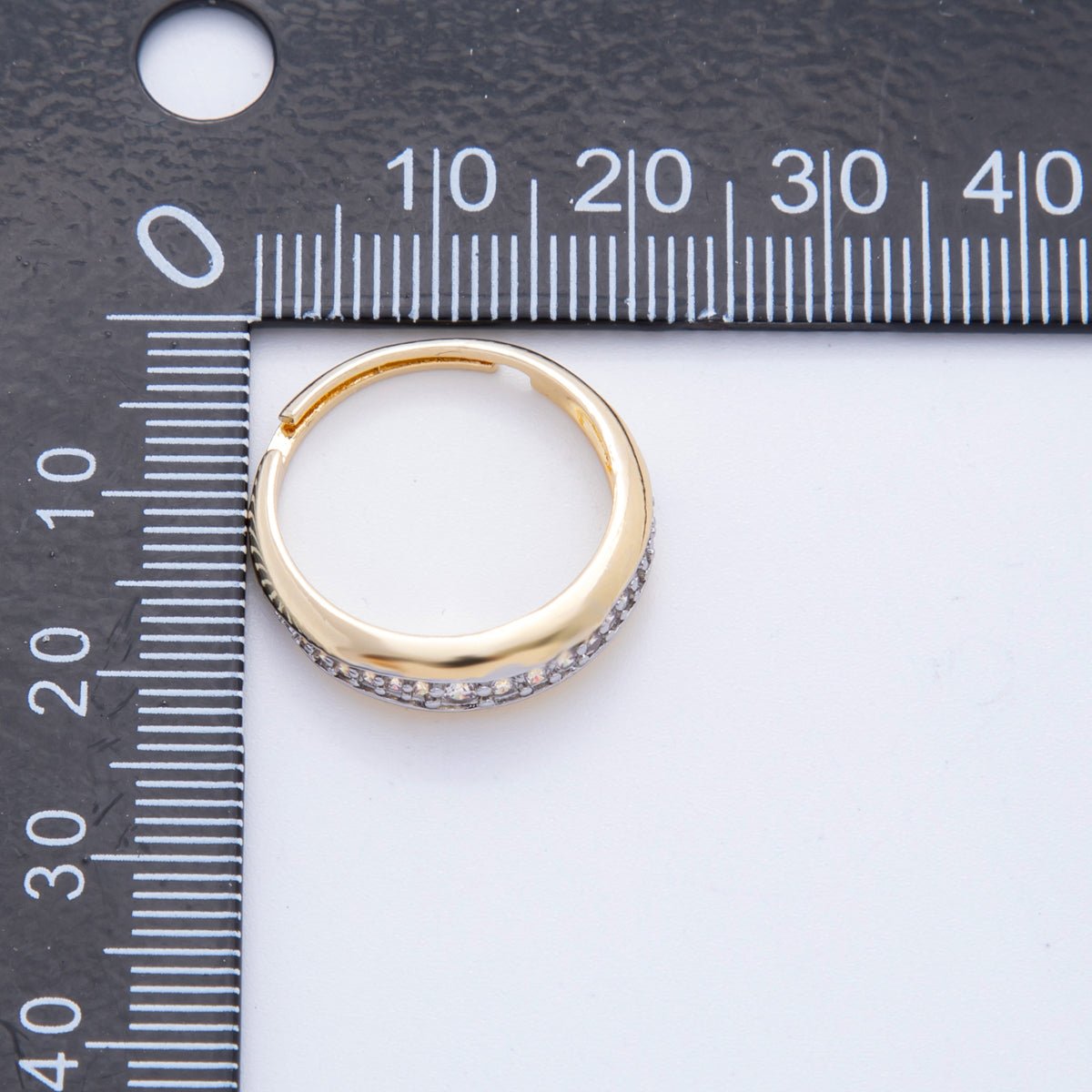 18K Gold Filled Mixed Metal Micro Paved CZ Dainty CZ Thin Band Adjustable Ring | O140 - DLUXCA